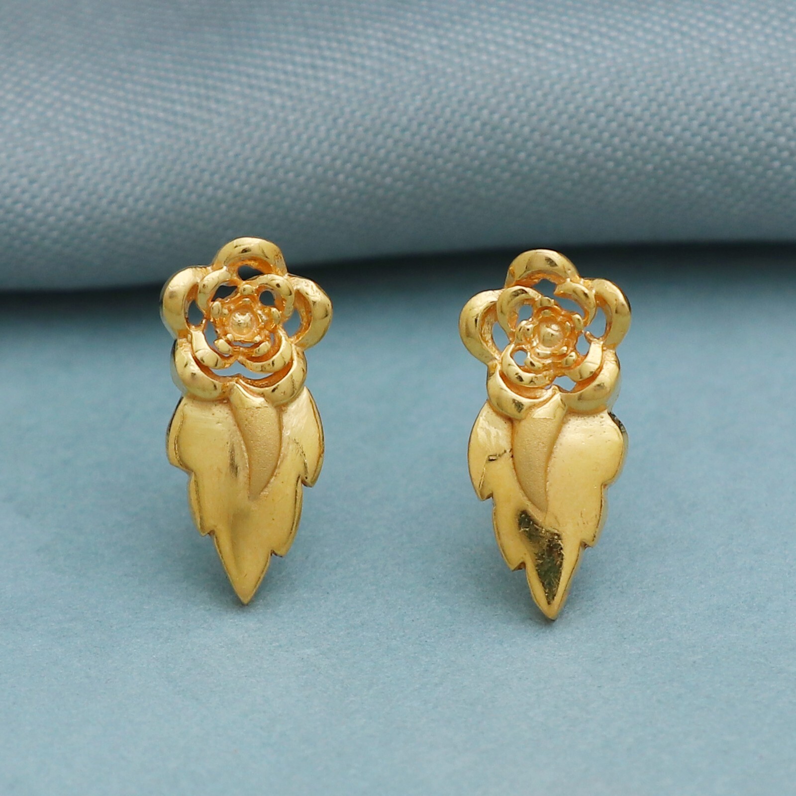 Gold Stud Earrings For Women 22Ct Yellow Gold Earrings Indian Handmade Jewelry