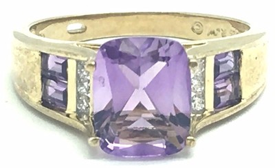 Sterling Silver Gold Tone Elevated Faceted Amethyst CZ Accent Band Cocktail Ring
