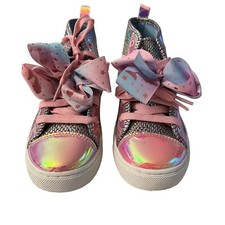 Girls Jojo Siwa Iridescent Mermaid Scales W/Bows High-Top Lace Sneaker Size 3