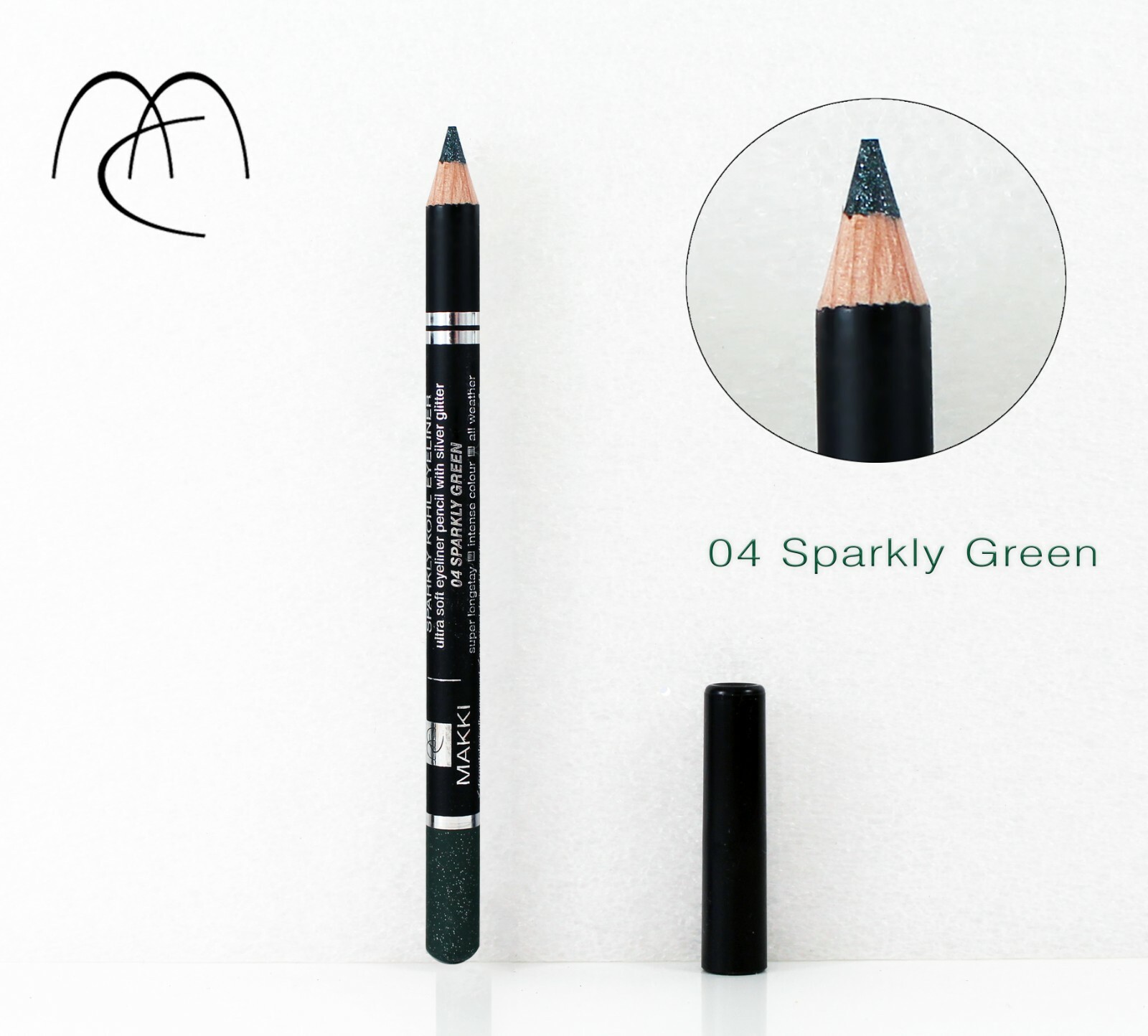 MAKKI SPARKLY GREEN EYELINER PENCIL WITH SILVER GLITTER EYE LINER SOFT
