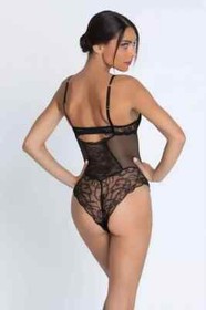 LISE CHARMEL Size 32D Black Lace FEERIE Sheer Underwired Bodysuit $279 NEW
