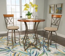 3-PCS  Dining Table Set WIth Steel Swivel Pub Chairs in Matte Pewter & Bronze