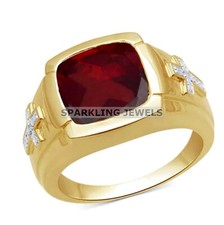 Flawless Garnet Cushion Cut With 14K Solid  Gold  Ring For Men #C194