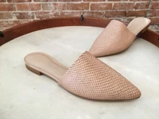 H by Halston Alina Sand Nude Snake Embossed Leather Slip on Mule Flats 7.5 NEW