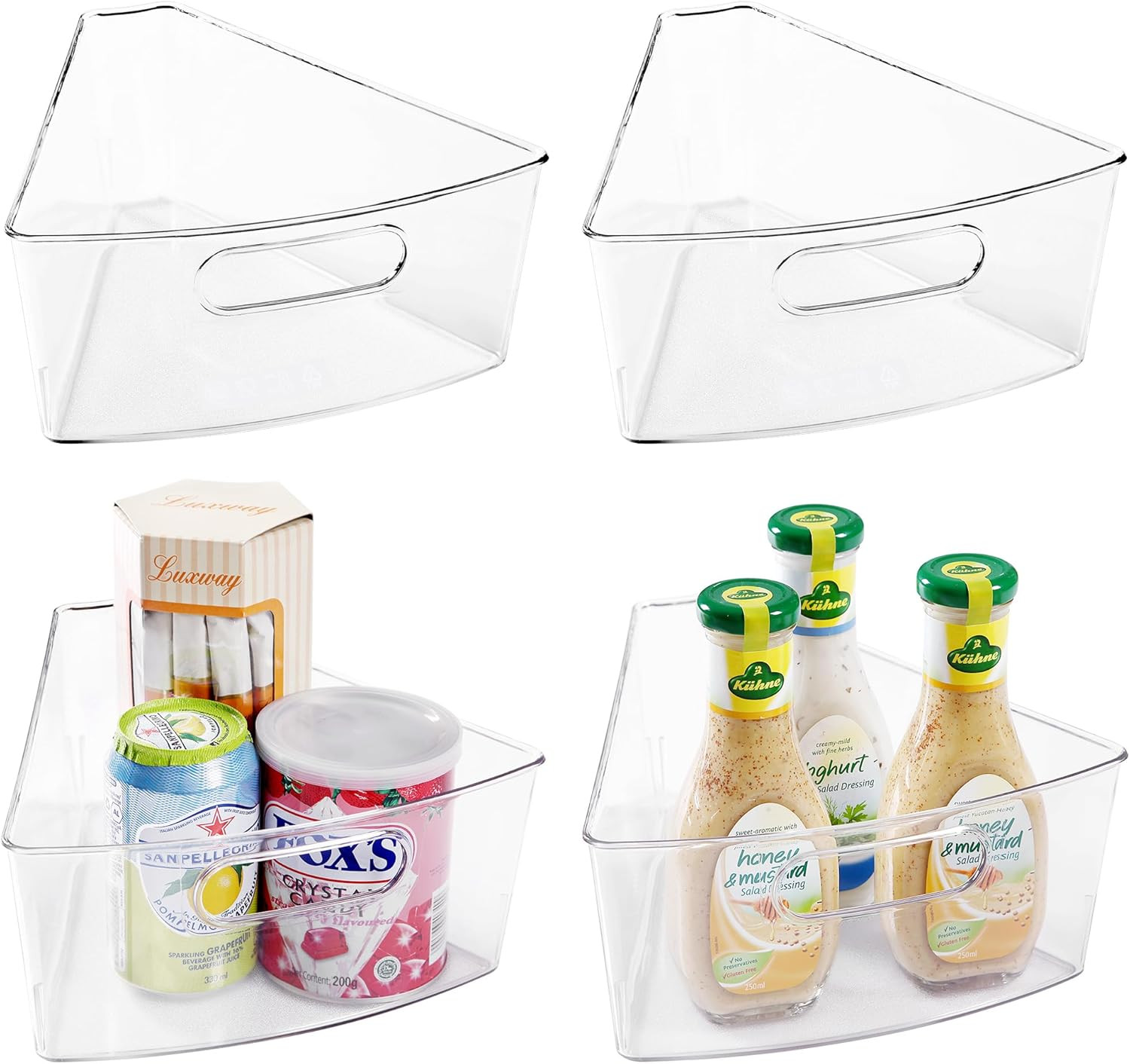 Oubonun Lazy Susan Organizers Set of 4, 10.2”X 9.4”X 4” Plastic Transparent Kitc