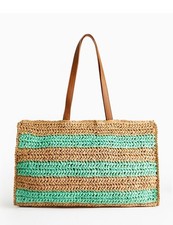 Tu Women Natural Bright Stripe StrawTote Bag H:32cm W:47cm D:12cmHandle Drop27cm