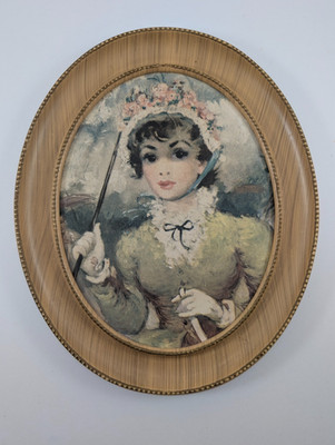 Vintage Florence Kroger ''Lady in Yellow'' Framed Art Print 12'' x 10'' Oval