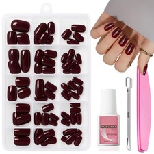 Burgundy Red Press on Nails,240pcs Wine Square False Nails