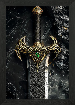 Verziertes Fantasy Schwert gerahmtes Wandbild Poster Leinwanddruck Bild