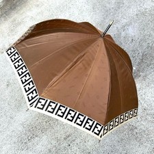 FENDI Old FF Monogram Umbrella Vintage Gold Brown Luxury Wide Rare Type