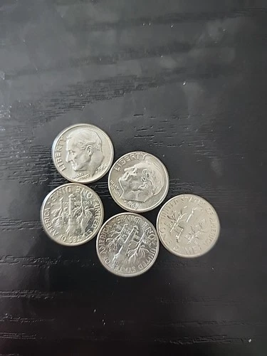 1964 D Uncirculated Roosevelt Dime Set of 5 ..12.47 grams .90 silver