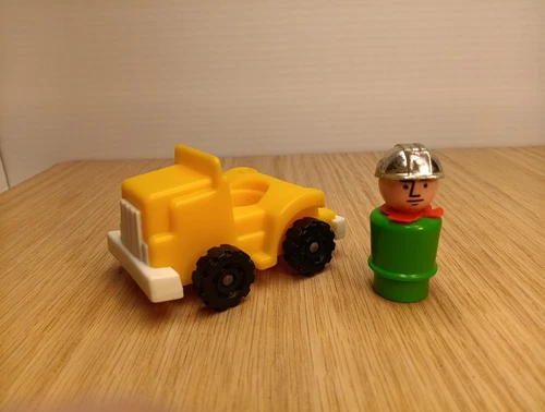 2 Lot Vintage Fisher Price Little People Construction Guy And Yellow Semi Truck