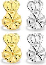 Earring Backs for Droopy Ears, 2 Pairs Adjustable Crown Earring Lifters for Heav