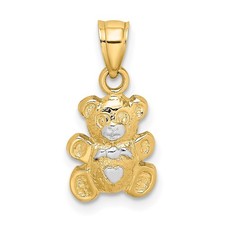 10K Yellow Gold with White Rhodium Teddy Bear Charm Pendant 0.72gm L-14.4 mm