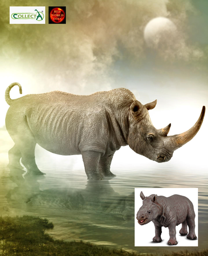White Rhino Rhinoceros and Calf Toy Model Figures by CollectA NEW - Picture 1 of 4