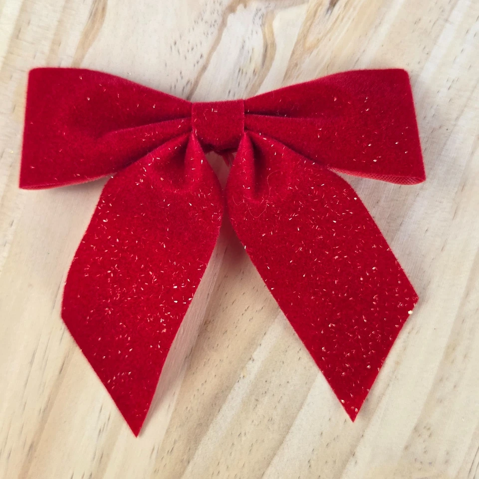 Small Christmas Red Bows 4 Inch Velvet 48 Pieces Gold Glitter Twist Tie Bow - Image 3 of 4