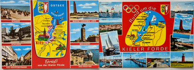 Postkarten Lot 2 x Landkarte Region SCHLESWIG-HOLSTEIN Kieler Förde Kiel Maps