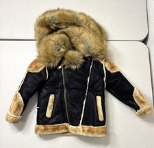 Jordan Craig BLACK LABEL Kid Denali Shearling Suede Jacket Faux Fur Coat Size 6