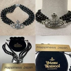 Vivienne Westwood Necklace Choker Black Pearl Triple-strand Silver Jewelry Pouch