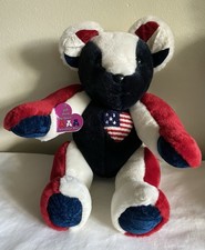 American Patriotic Flag Teddy Bear Plush Stuffed Toy USA Brave Heart Jointed 15"