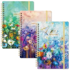 A5 Spiral Notebook 3 Pack Ruled Journal With Elastic Closure And Back Pocket