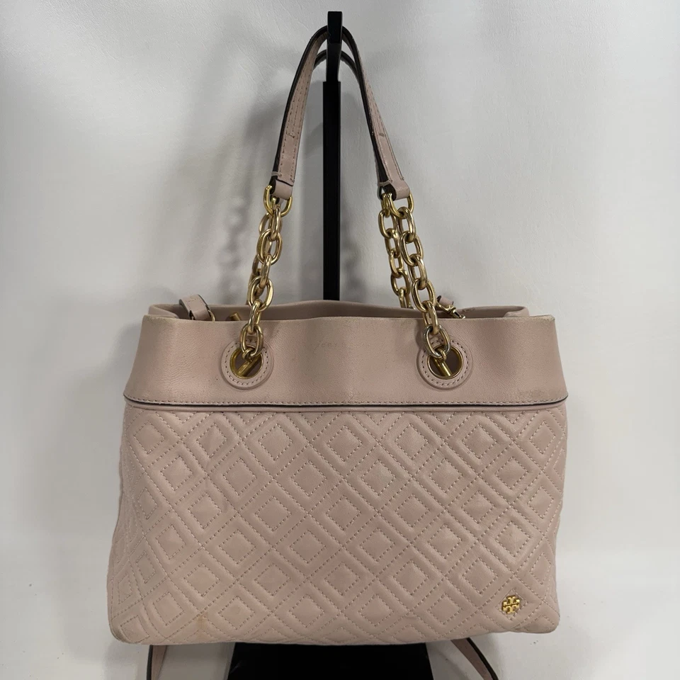 Bolso de Mano Tory Burch Fleming Shell Rosa Acolchado Cuero Triple Compartimento Cadena Foto 2 de 4
