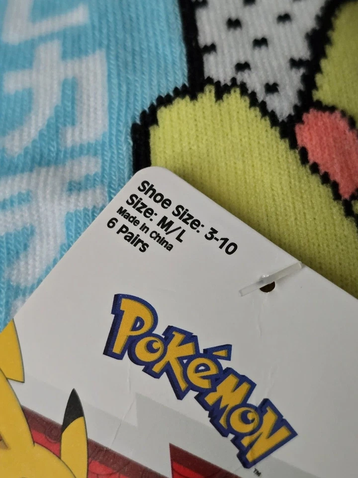 Pokemon Pikachu No Show Socks 6 Pair Pack M/L Shoe Size 3-10 NWT Licensed - Image 4 of 4