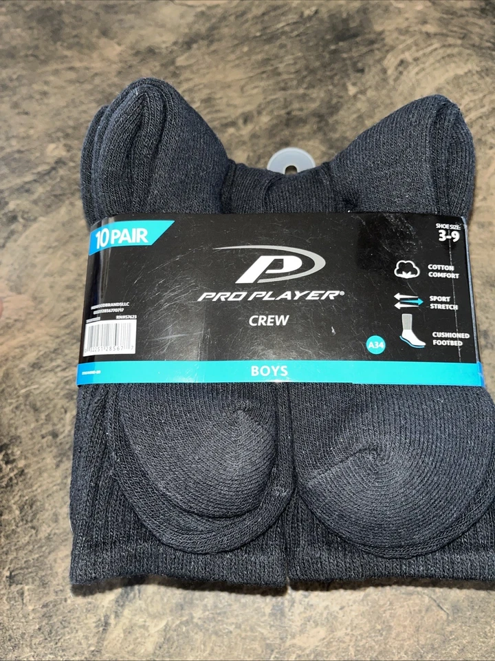 10 pair of boys Crew socks black pro player shoe size 3-9 new in pack - Image 3 of 3
