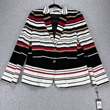 Tommy Hilfiger Blazer Women 12 Multi Color Striped Ribbed Career Preppy Nautical