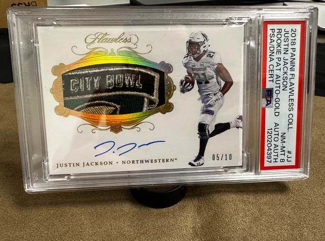 2018 Panini Flawless Collegiate Rookie Justin Jackson RPA Patch Auto RC /10 PSA8
