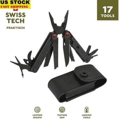 17-in-1 Multi-Tool AUS-8 Knife Scissors Pliers Screwdrivers Black Sheath
