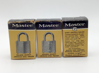 Lot of 3 Vintage Master Maximum Security #3 Padlocks in Box with Keys