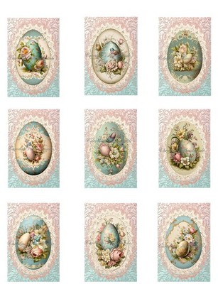 Shabby Chic Easter Eggs & Lace A MULTI-SIZE SET Cotton Fabric Quilt Blocks