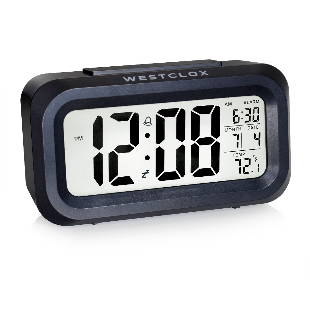 Black Digital Alarm Clock with Day/Date Display and LED BacklightBattery Operate