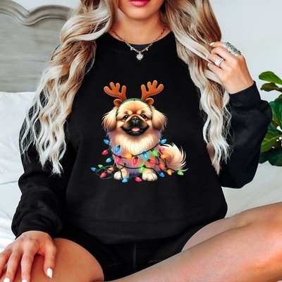 Weihnachten Hund Rentier Geweih Damen Sweatshirt Urlaub Haustier Damen Pullover-e