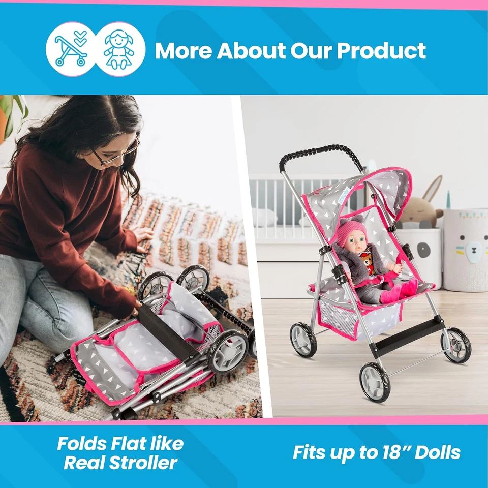 Passeggino per Bambole, Passeggino a Ombrello - Buggy, Carrozzina per Bambole, L - Immagine 4 di 4