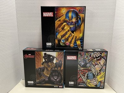 Brand New Lot (3) Marvel Buffalo Games Puzzles(1) BLK Panther,Thanos,&Thor