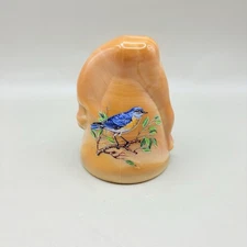 McKee Style Brown and White Slag Bottoms Up Shot Glass With Bird Painted