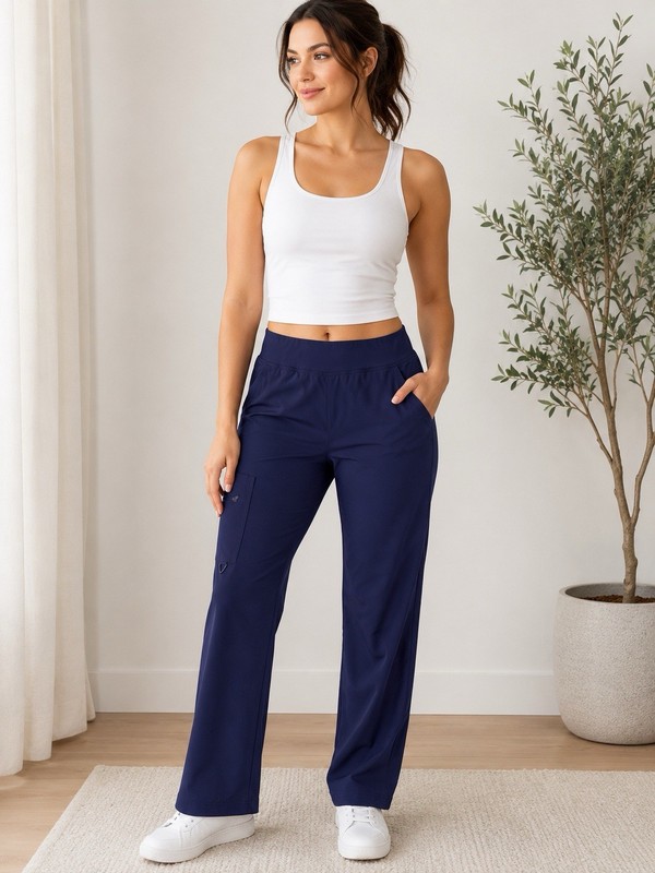 Med Couture Activate Scrub Pants Women’s Large Navy Stretch Straight Leg Cargo
