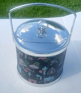 Vintage Paris Travel and Market Scenes Ice Bucket Chrome Top MCM~ Ooh La La