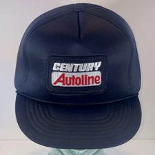 Vintage Century Autoline Patch Hat Script Logo Foam Black Trucker Cap Snapback