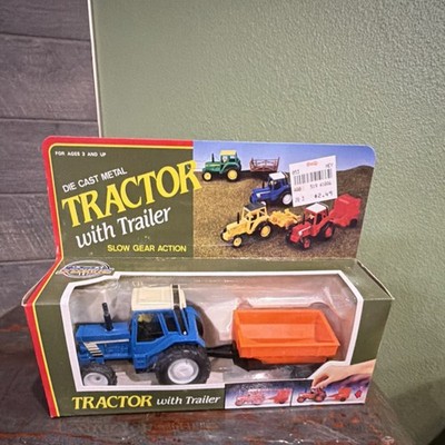 Speedrive Die Cast Metal Tractor with Trailer Slow Gear Blue Orange 3181-4