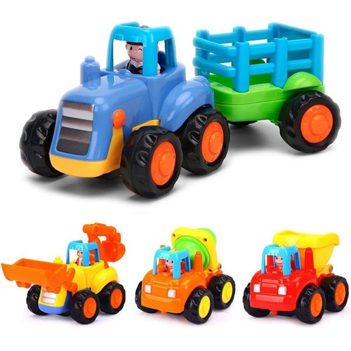 Push and Go Friktionsbetriebene Autos Baufahrzeuge Spielzeug Set Traktor Bulld...
