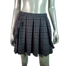 Hot Topic Black  Grey Plaid Suspender Skirt Size S Pockets Zip Casual Gray