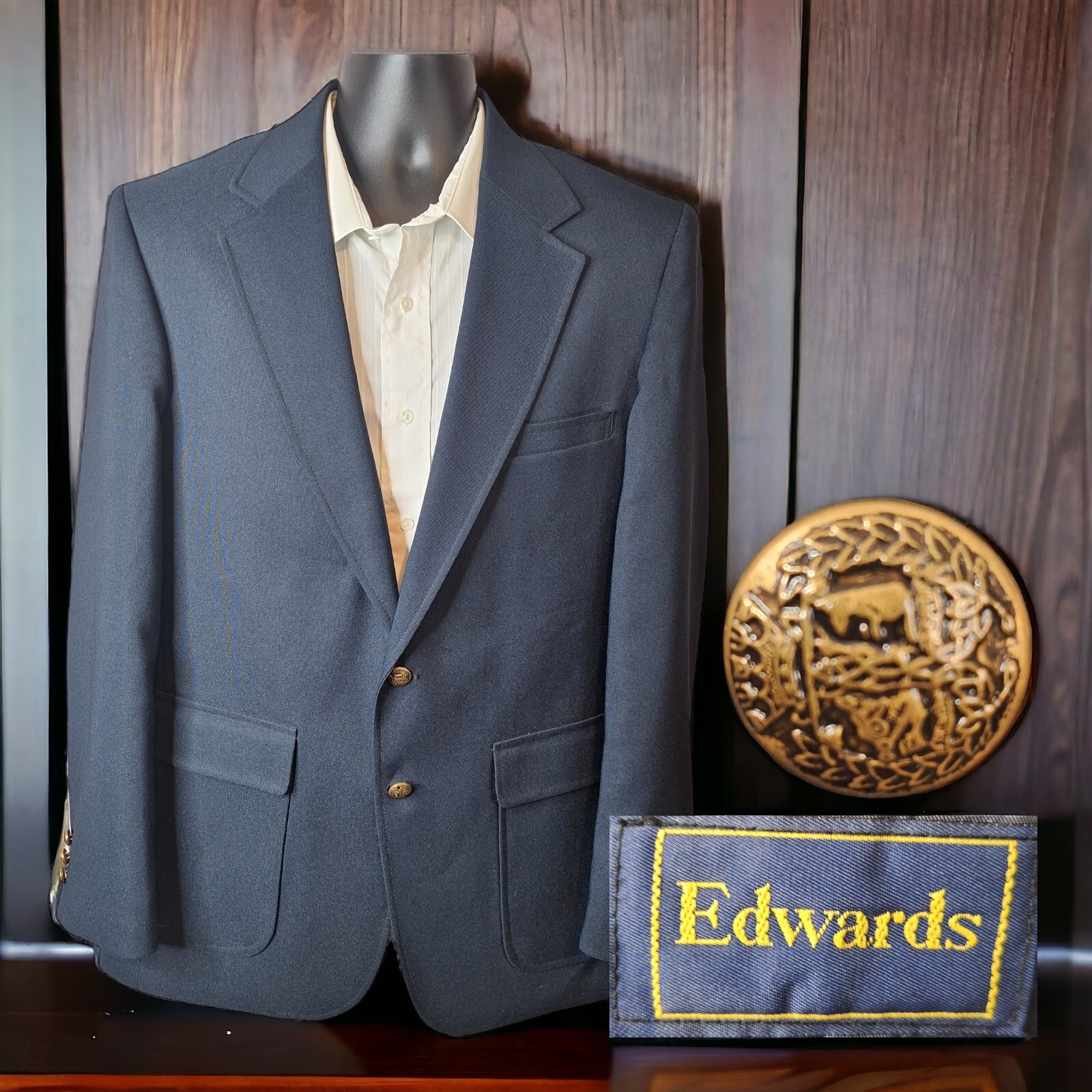 Vintage Edwards USA Blue Gold Button Sport Coat Blazer Mens 40R