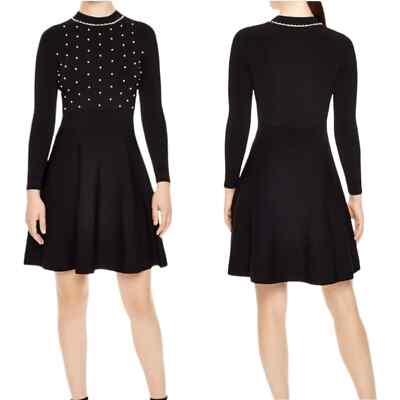 Sandro Paris Vanessa Black Pearl Embellished Fit & Flare Dress S NEW Noir  Knit | eBay