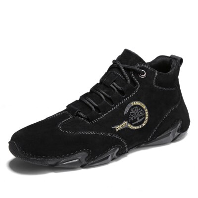 Men Casual Shoes Leather Outdoor Moccasins Soft Flats Lace-Up Driving Shoes 