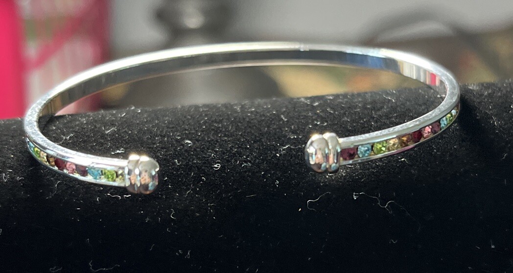 Beautiful Silver Colored Bangle Bracelet With Sto… - image 2