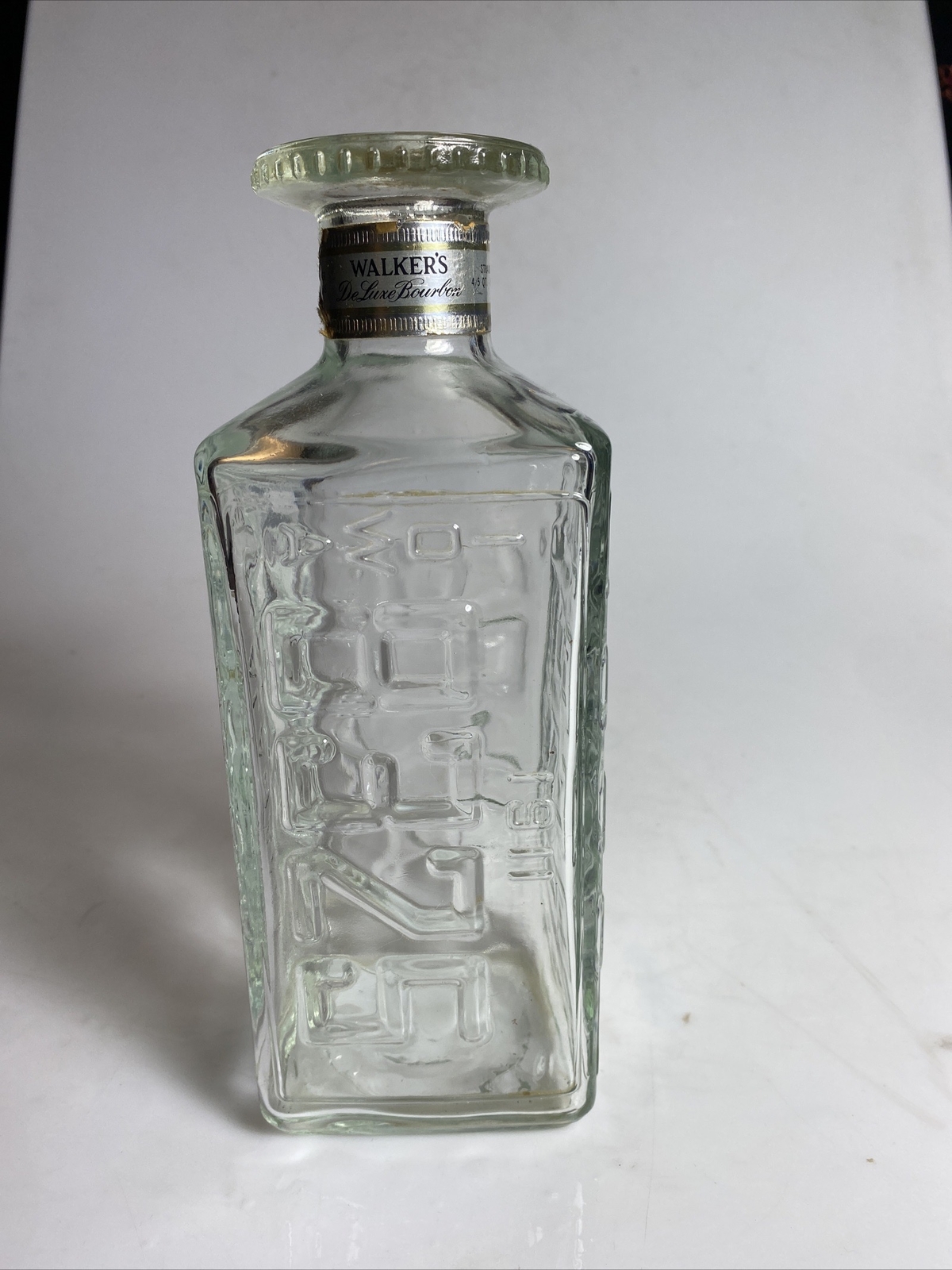 Vintage Walkers Deluxe Bourbon Decanter Glass Bottle 1900’s License