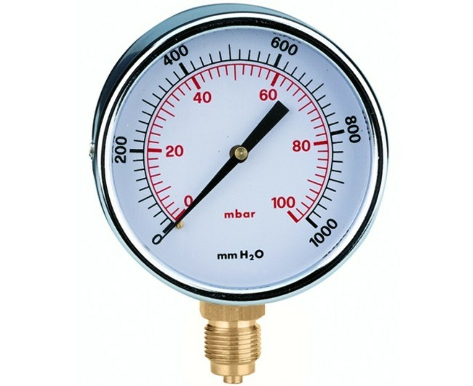 MANOMETRO GAS CALEFFI GPL METANO 100mbar 846104 RADIALE QUADRANTE 80mm